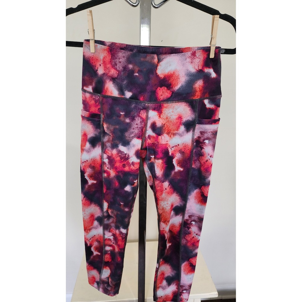 All in Motion Women Watercolor Abstract Print High Rise Leggings with Pockets S